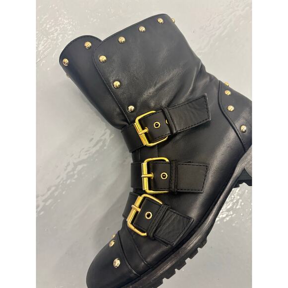 Giuseppe Zanotti Blk Leather Studded Moto Ankle Boots Women’s 6 IT36 Buckle Zip - Picture 11 of 16